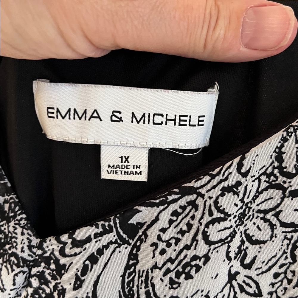 Emma & Michele Black & White Floral Asymmetrical Sleeveless Sun Dress Size 1X - Picture 4 of 6